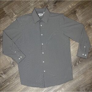 Haggar Men's Classic Fit Smart Wash Dress Shirt Black Gingham Check Sz 16-16.5